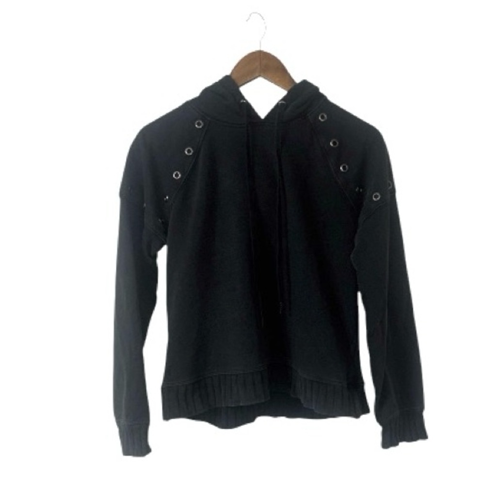 EVEREVE Washed Black Ruffle Stud Hoodie Sweatshirt Casual School Size Small